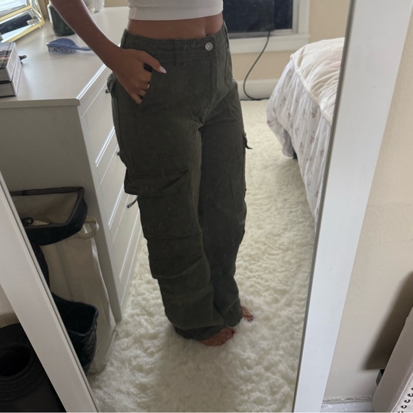 Zara Olive Green Straight Leg Pants - Picture 1 of 3